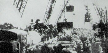 28 марта 1952 г. Митинг по случаю укладки последних кубометров бетона в гребенку плотины