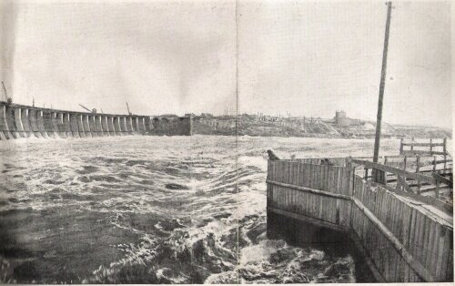 Плотина ДнепроГЭС в процессе строительства, конец 20-х годов, начало 30-х