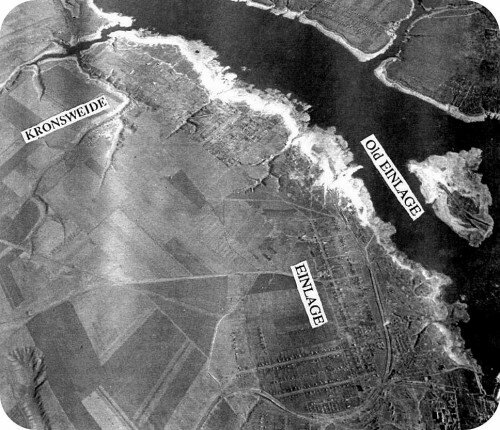 Аэрофотосъемка после взрыва плотины ДнепроГЭС, 40-е года