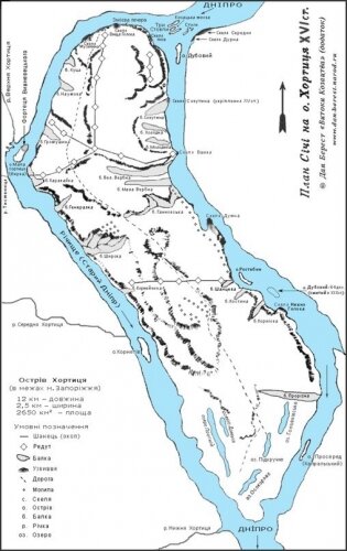 План Запорожской Сечи на острове Хортице